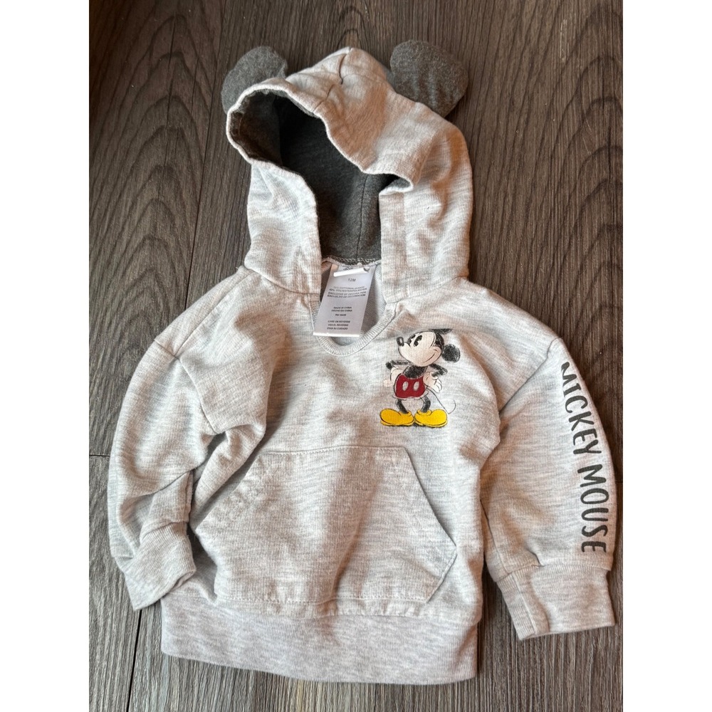 Disney Mickey Mouse Baby Boys Gray Hoodie and Joggers Set with Ears size12 month - Picture 2 of 4